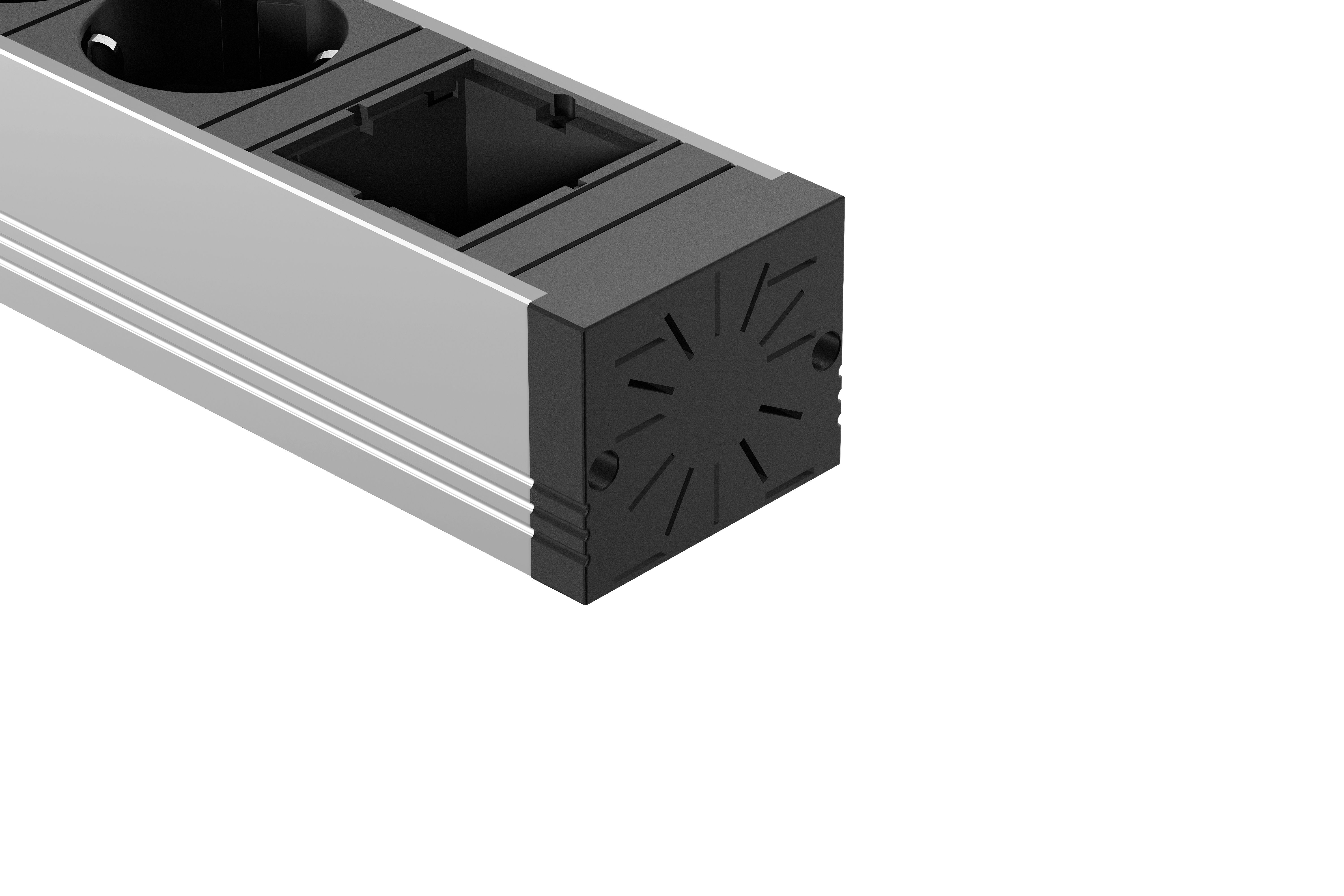 Bachmann 922.0181 Steckdosenleiste UNIVERSAL, 5x Schutzkontaktsteckdose, 2x Custom Module, Leitung 3,0 m Schutzkontakt-Winkelstecker, edelstahl/schwarz