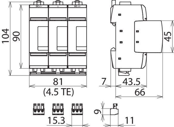 Dehn + Söhne 952525 Überspannungsableiter Typ 2 DEHNguard ME Mehrpolig für PV-Anlagen bis 1500V DC FM