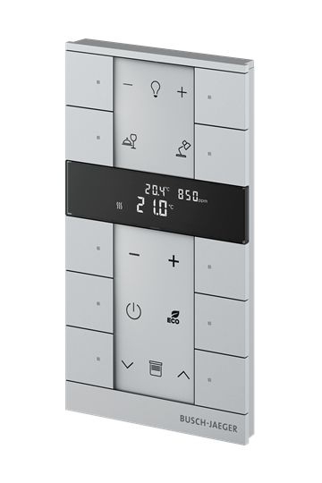 Busch-Jaeger SBC-F-10.0.11-83 Raumtemperaturregler mit VOC/Feuchte-Sensor und Bedienfunktion, 10-fach, aluminium silber matt, Busch-Tenton®