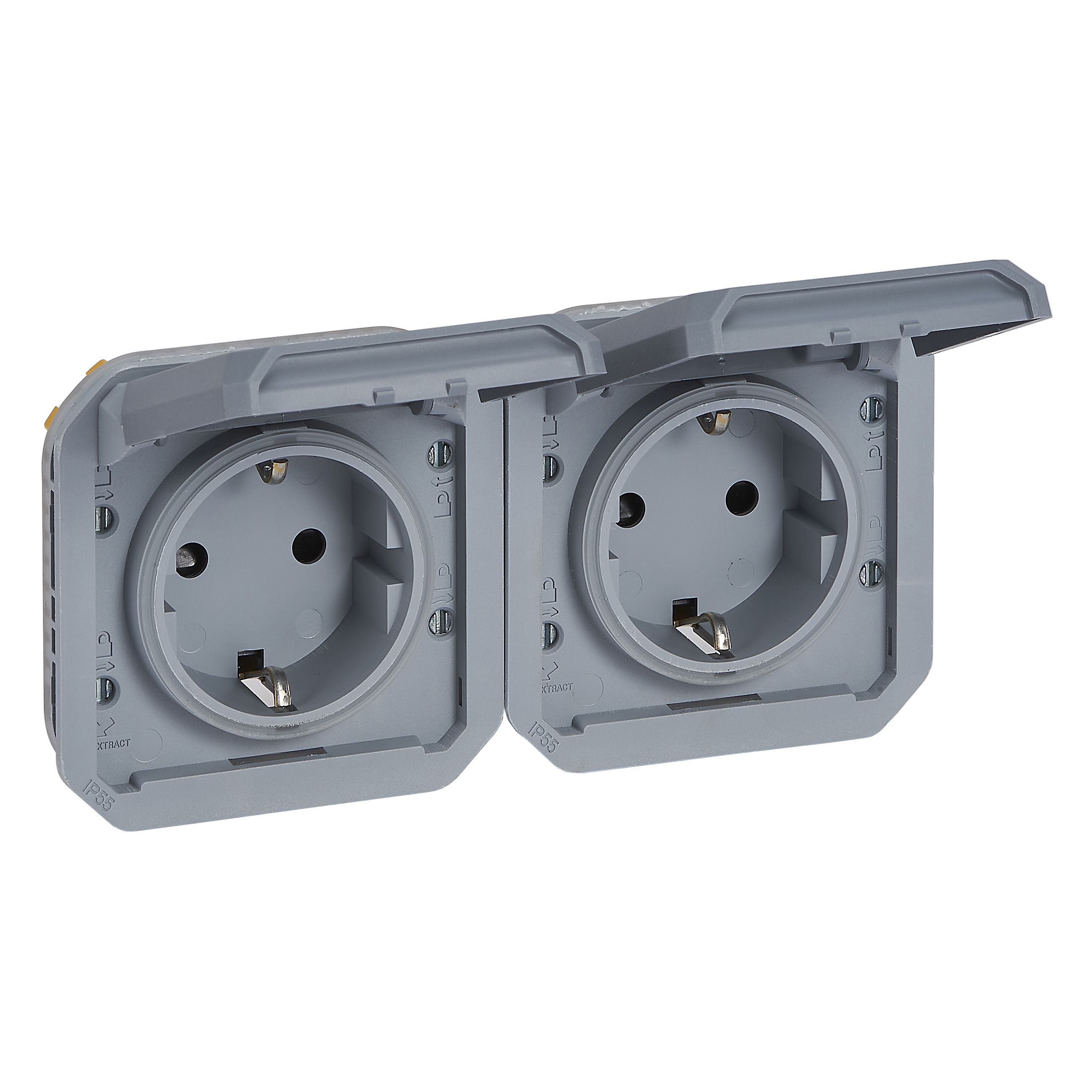 Legrand 069576L Plexo New Einsatz 2-fach vorverdrahtete SchutzkontaktSteckdose, erhöhter Berührungsschutz, grau