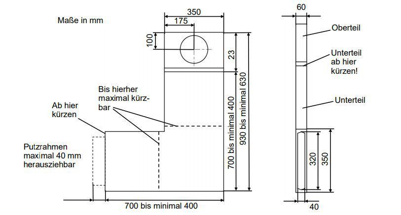 Lunos 041154 Fassadenelement LUNOtherm S60 mit Schallschutz, für Dämmstärken ab 60mm, Tiefe 60mm, kürzbar bis 630x400mm