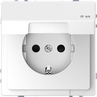 Merten MEG2314-6035 Schutzkontakt-Steckdose mit Klappdeckel, IP44, Berührungsschutz, System Design, Steckklemmen Lotosweiß