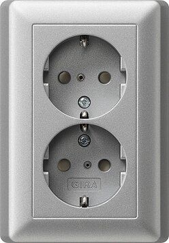 Gira 078326 2-fach Schutzkontakt-Steckdose mit erhöhtem Berührungsschutz (Safety Plus) und Vollplatte, System 55, Farbe alu