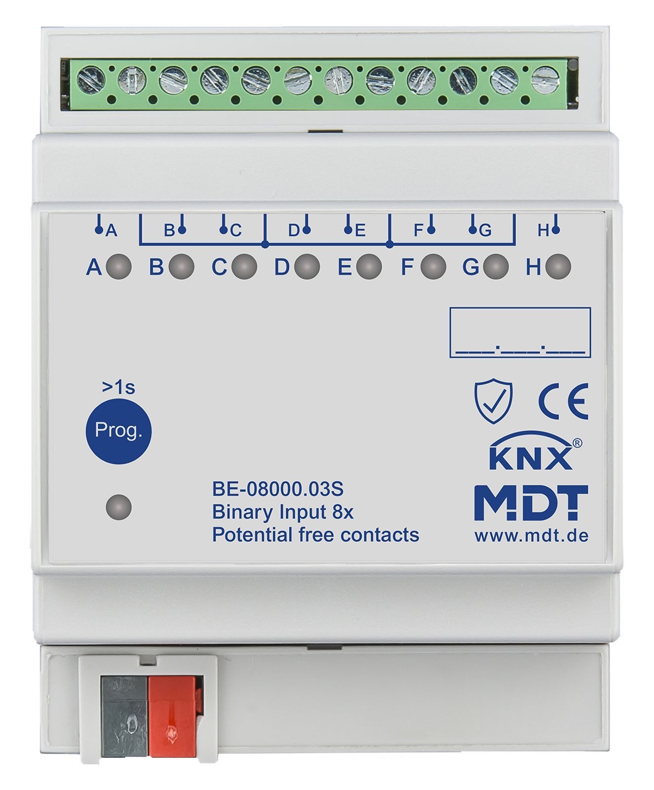 MDT BE-08000.03S KNX Binäreingang 8-fach, 4TE REG, Ausführung potentialfrei