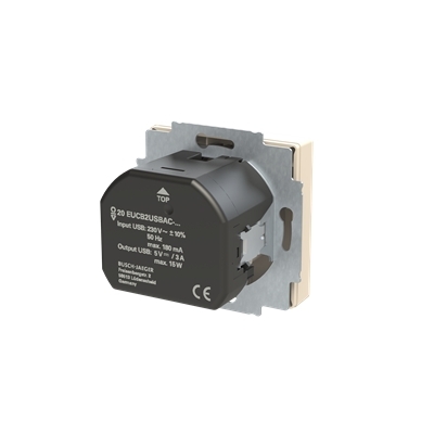 Busch-Jaeger 20 EUCB2USBAC-82 Schutzkontakt-/USB-A+C Steckdose Safety+, mit Befestigungskrallen, elfenbeinweiß glänzend, Plattform 63