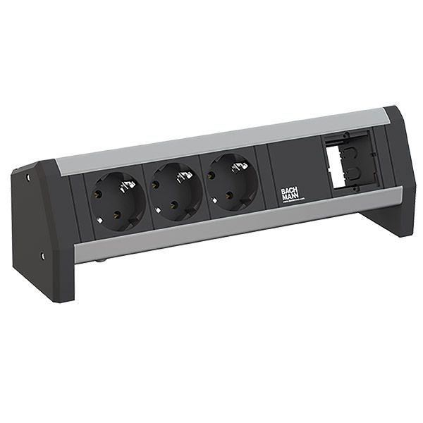 Bachmann 902.054 Steckdosenleiste DESK, 3x Schutzkontaktsteckdose, 1x Custom Module, 1,0 m GST18, aluminium/schwarz