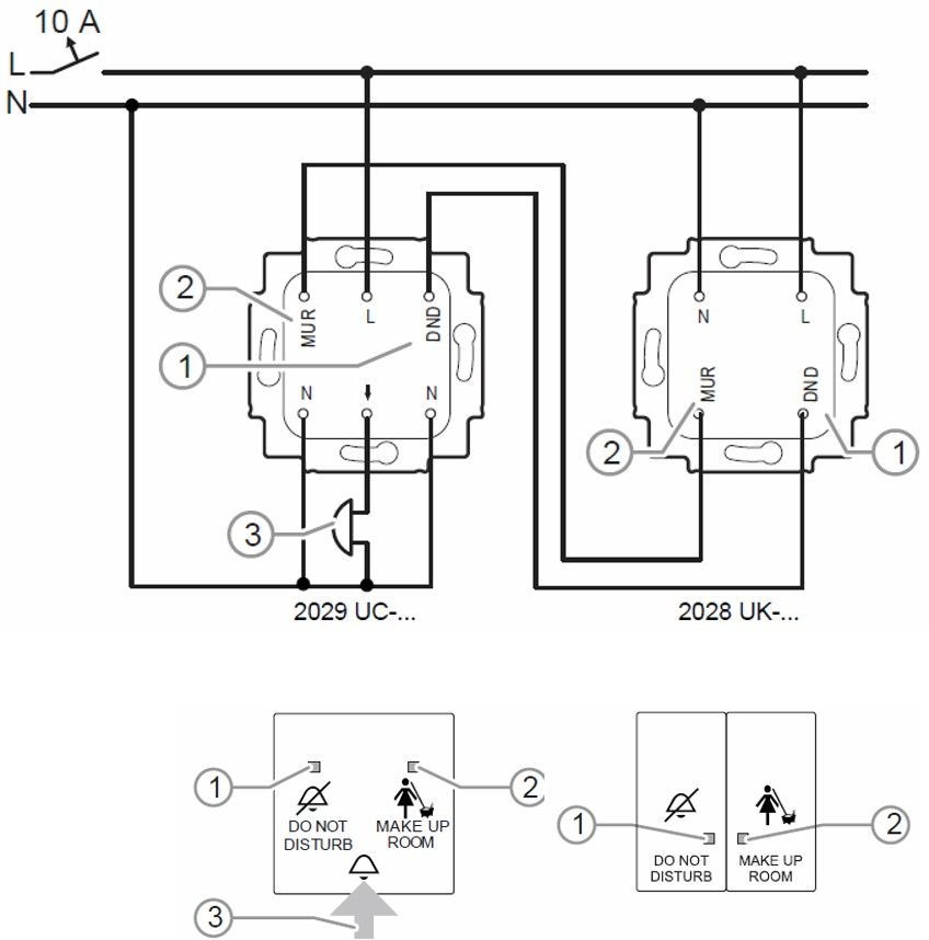 Busch-Jaeger 2028 UK Wippkontrollschalter-Einsatz "Bitte nicht stören / Zimmer herrichten", 230 V, mit LED