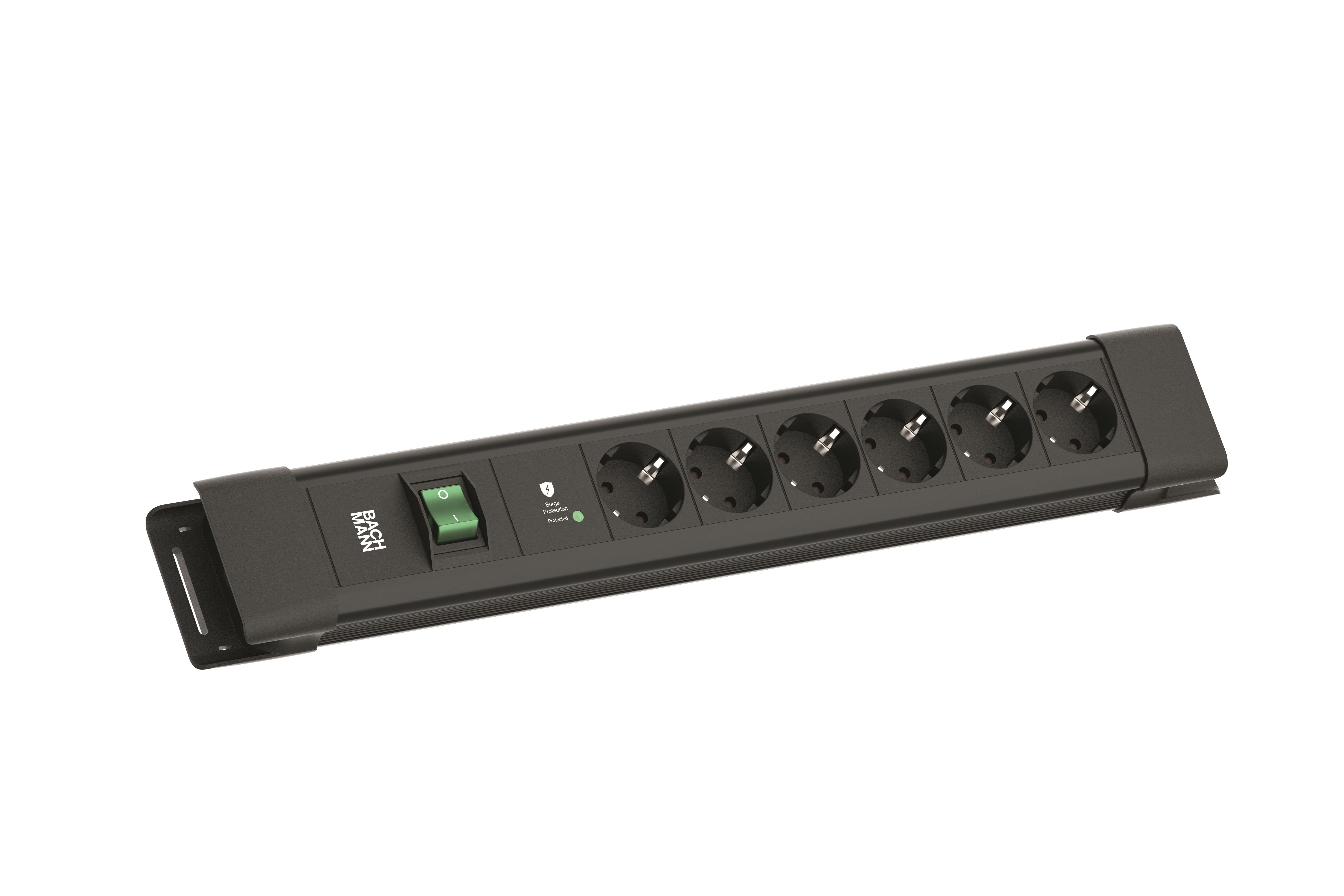 Bachmann BM005927 Steckdosenleiste CONNECTUS, 6x Schutzkontaktsteckdose, 1x Überspannungsschutz-Plus, 1x Schalter, 2,0 m Schutzkontaktwinkelstecker, schwarz