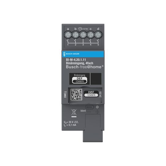 Busch-Jaeger BI-M-4.20.1.11 Binäreingang, 4-fach, potentialfrei, REG, 2 TE, grau, Busch-free@home®