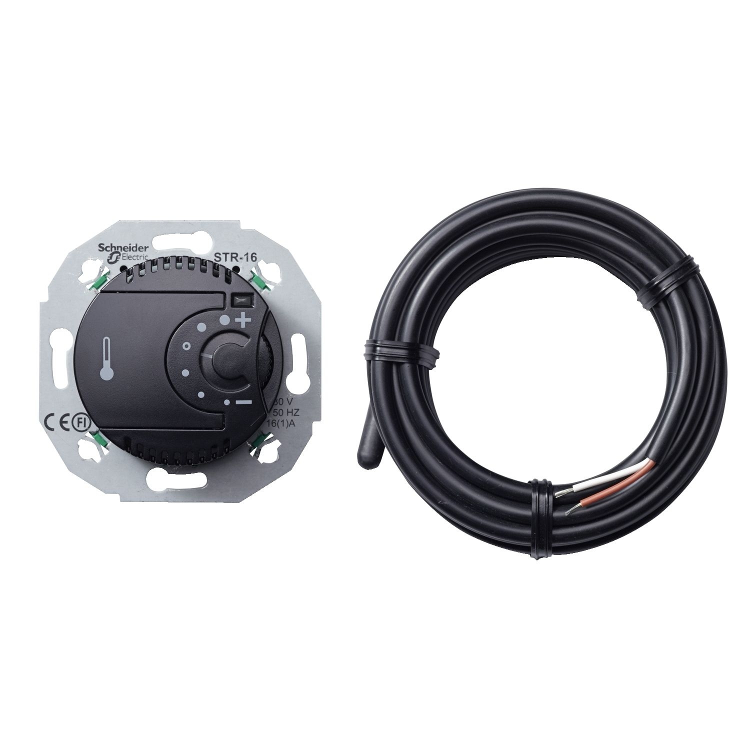 Elso WDE011625 Elektronischer Temperaturregler mit Zentralplatte, mit Fernfühler 4 m, Renova Flush, schwarz matt