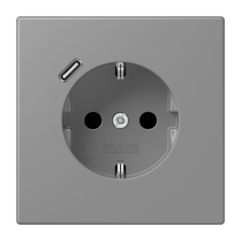 Jung LC152018C203 Schutzkontakt-Steckdose mit USB-Ladegerät Typ C, Safety+, Les Couleurs® 32011, gris 31