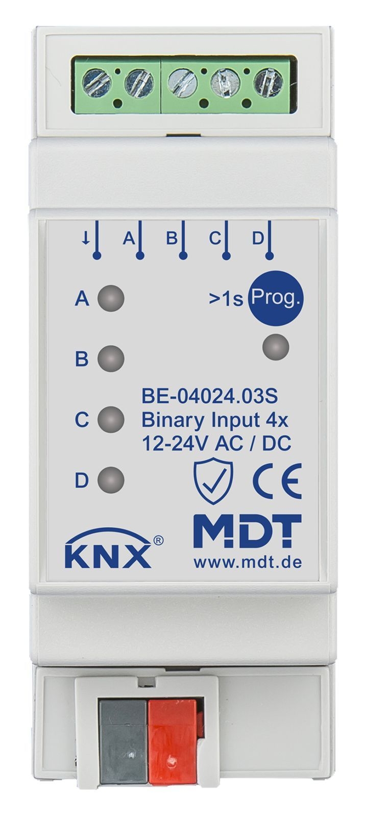 MDT BE-04024.03S KNX Binäreingang 4-fach, 2TE REG, Ausführung 24 V AC/DC