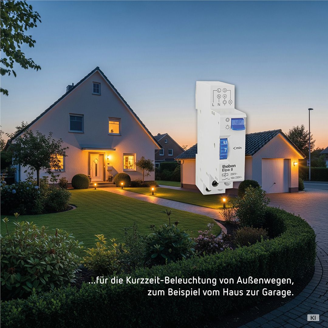 Theben 0080002 ELPA 8 Treppenlicht-Zeitschalter, elektromechanisch, TLZ, ohne Stand-By-Verbrauch, 3-Leiter, 4-Leiter, nachschaltbar nach 30 Sekunden, 300 W LED, Kippschalter für Dauerlicht