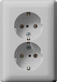 Gira 0783015 2-fach Schutzkontakt-Steckdose mit erhöhtem Berührungsschutz (Safety Plus) und Vollplatte, System 55, grau matt