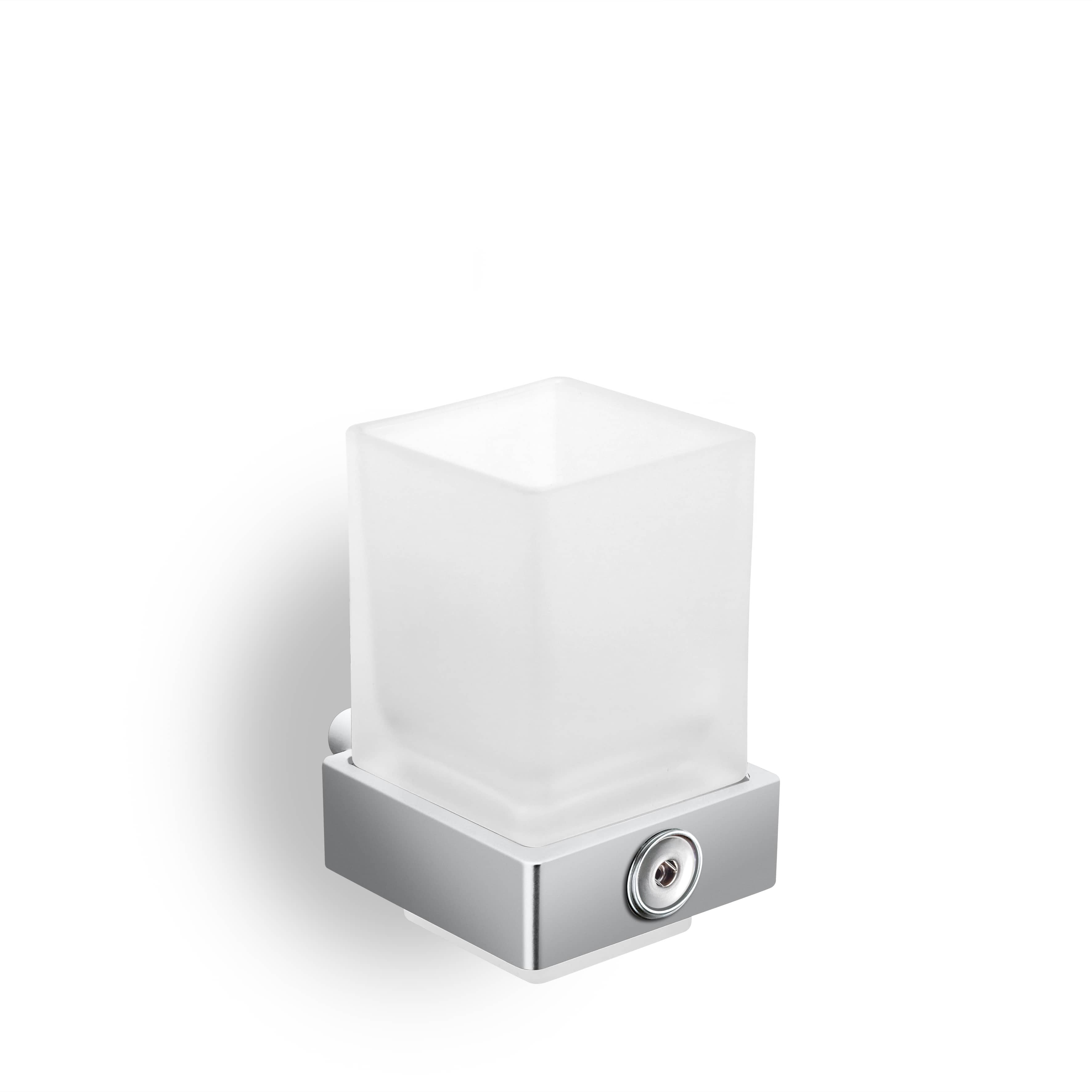 qles HWBD0860 Badhalter Wasserglas, für Merten System-M, Glas satiniert, beleuchtet/LED/warmweiß (3000k), Aluminium, edelmatt, IP44, inkl. Druckknopfaufnahme