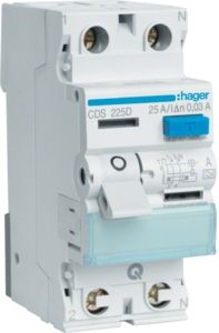 Hager CDS 225 D Fehlerstrom-Schutzschalter, 2polig, 25A, 30mA, Typ A