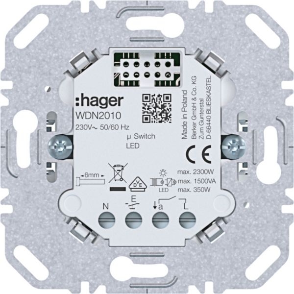 Hager WDN2010 Universal Schalt-Einsatz 1-fach (R, L, C, LED), 10 A, für A.x/C.x, Unterputz