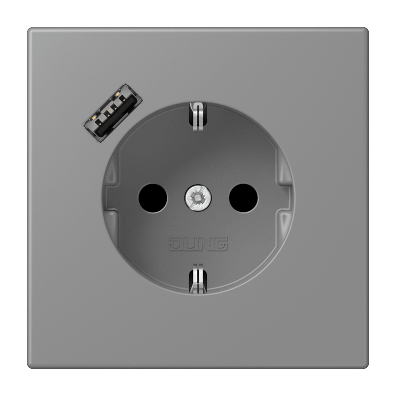 Jung LC152018A203 Schutzkontakt-Steckdose mit USB-Ladegerät Typ A, Safety+, Les Couleurs® 32011, gris 31
