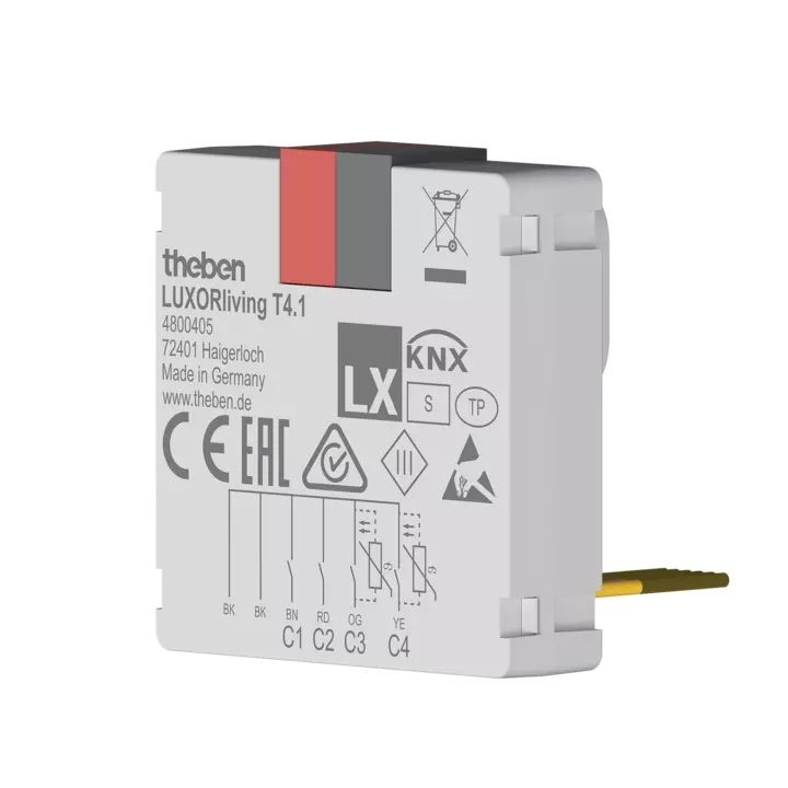 Theben 4800405 LUXORliving T4.1, 4-fach Binäreingang-Tasterschnittstelle, Softwarefunktionen Schalter/Taster, Dimmen, Jalousie