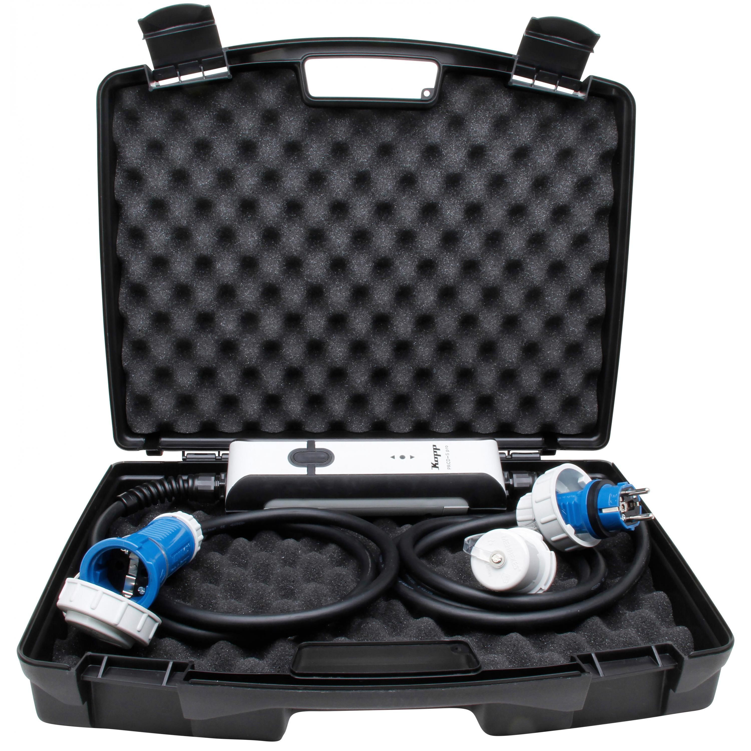 Kopp 148606010 PRCD-S pro, ortsveränderliche Schutzeinrichtung, 3-polig, 0,03A, mit Verlängerung und Tragekoffer, Stecker (IP68) und Kupplung (IP68) für Feuerwehren