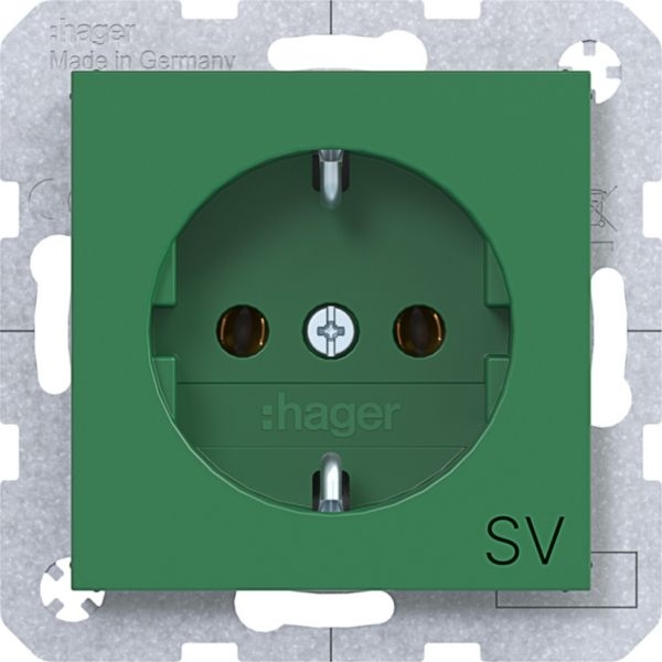 Hager WAS1131GR Schutzkontaktsteckdose mit Aufdruck SV, Steckklemmen, A.x/C.x, grün glänzend
