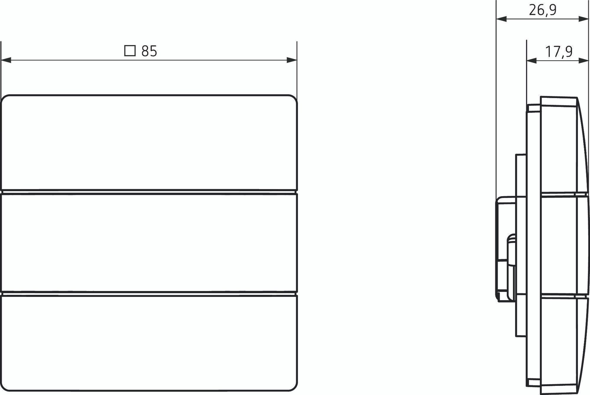 Theben 4969232 iON 102 KNX-Tastsensor mit 2 Tasten und 2 Status-LEDs, integrierter Temperatursensor, KNX Data Secure