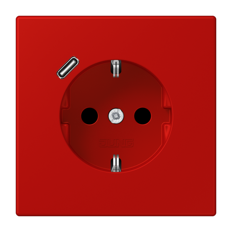 Jung LC152018C227 Schutzkontakt-Steckdose mit USB-Ladegerät Typ C, Safety+, Les Couleurs® 32090, rouge vermillon 31