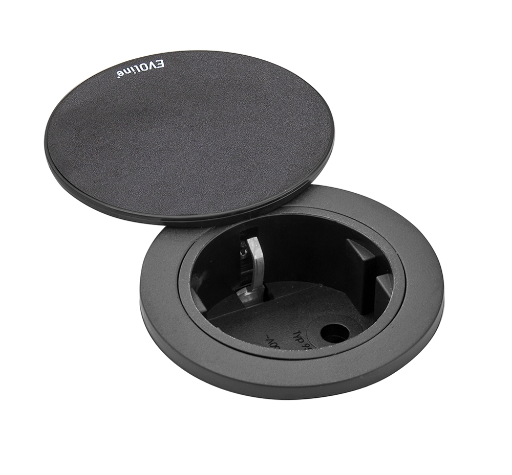 EVOline® 159280004100 One mit Drehdeckel und VDE-Steckdose, 16 A mit Berührungsschutz, Netzanschlusskabel 3 m, schwarz