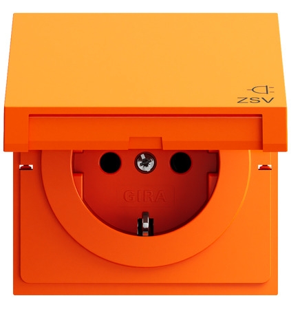 Gira 4454709 Schutzkontakt-Steckdose Klappdeckel ZSV , Flächenschalter, orange