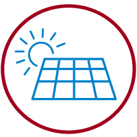 Blaues PV-Modul-Icon in einem roten Kreis