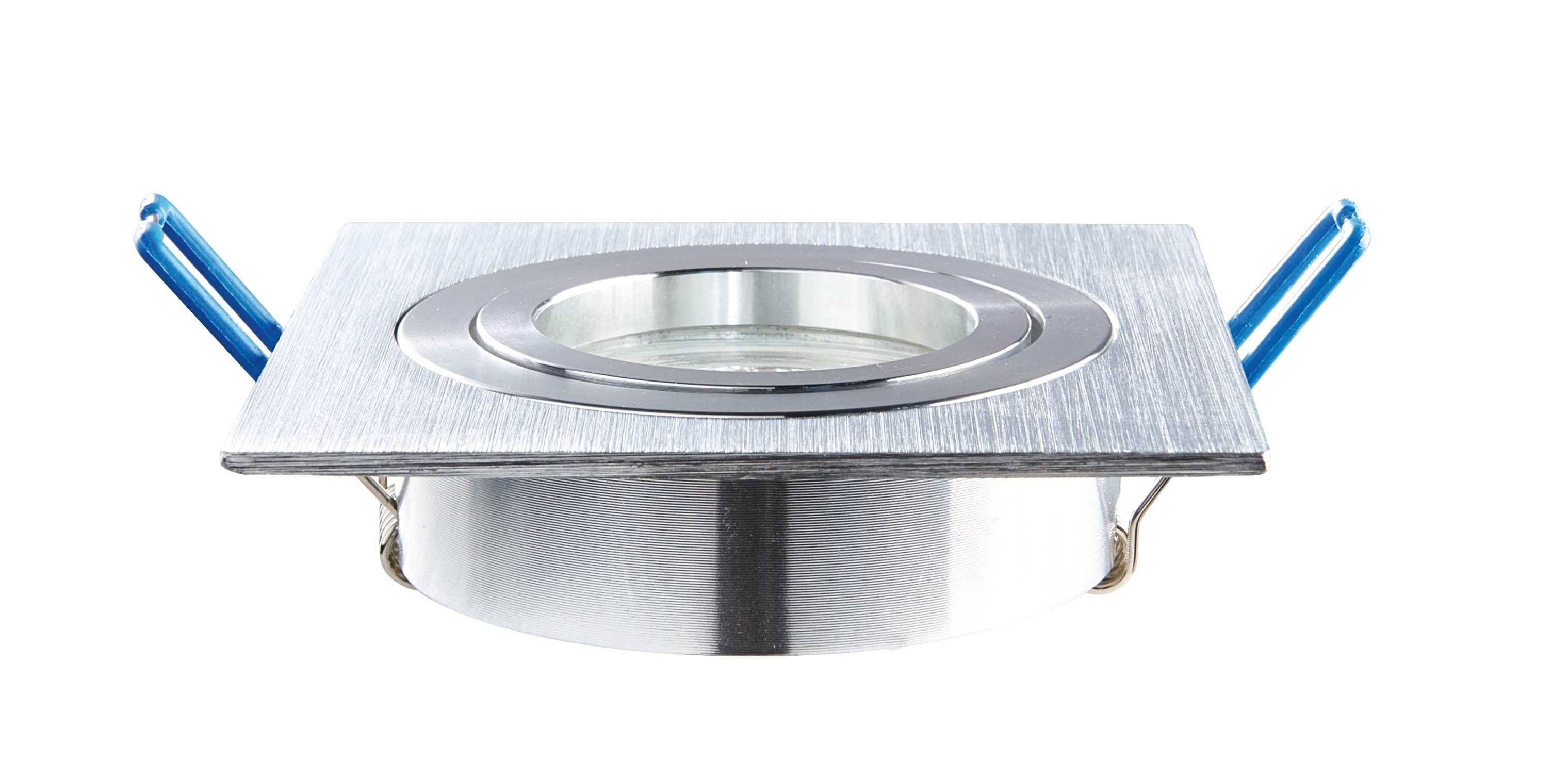 Heitronic 500592 Einbaufassung, eckig, GU5,3 und GU10, max. 8 W, IP 20, schwenkbar, Aluminium gebürstet