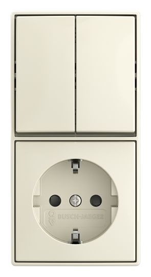 Busch-Jaeger 2601/5/20 EAPBJ-522 Kombination Wippschalter 2-fach Serienschaltung mit Schutzkontakt-Steckdose Safety+, 2P+PE, Aufputz, Busch-balance AP, weiß glänzend