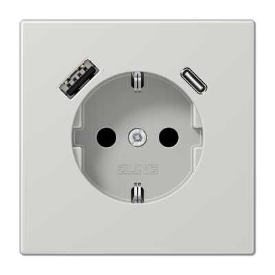 Jung LS1520-15CALG Schutzkontakt-Steckdose 16 A 250 V ~, mit USB-Ladegerät 1 x Typ A + 1 x Typ C, SAFETY+, Serie LS, lichtgrau
