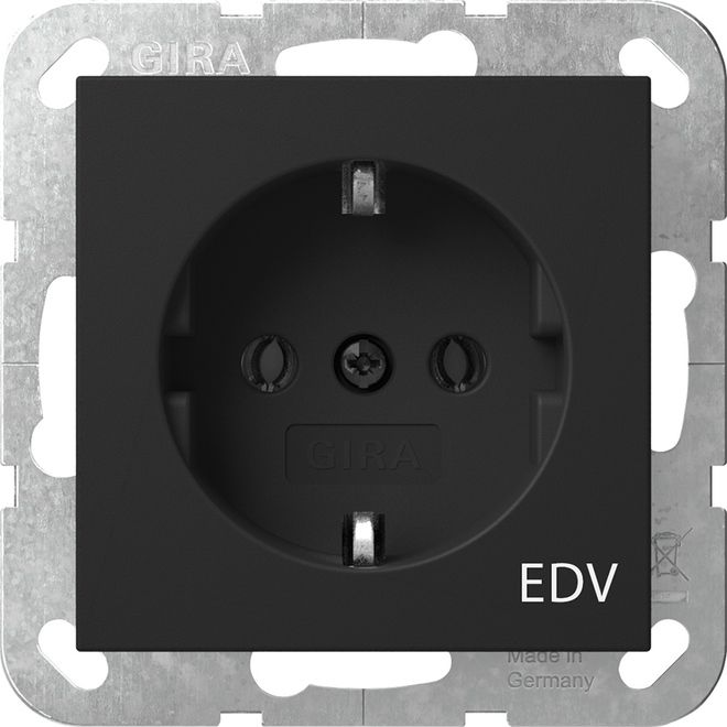 Gira 4458005 Schutzkontakt-Steckdose Aufdruck EDV System 55 Schwarz matt