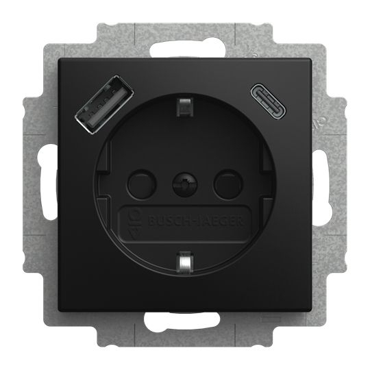 Busch-Jaeger 20 EUCB2USBAC-915 Schutzkontakt- / USB-Steckdose Safety+, mit USB A/C, Busch-balance SI, schwarz matt