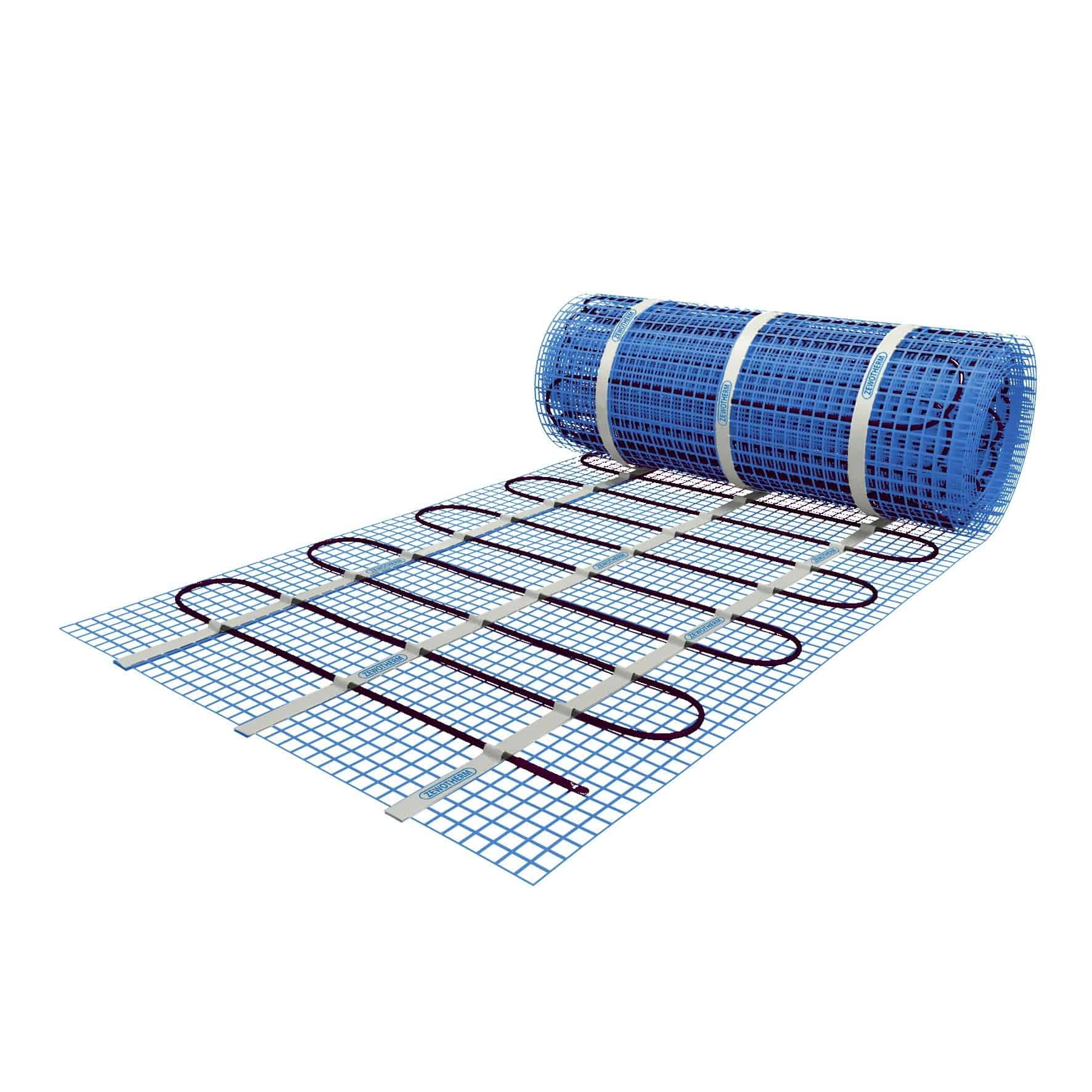 Zewotherm 11330022 Elektro-Heizmatte 150 W/m², 1,5 m², 230 V, 4 mm ausrollbare Dünnschichtmatte, Styropor geeignet, vorverlegte Heizleitung, mit Anschlusskabel, ohne Raumthermostat