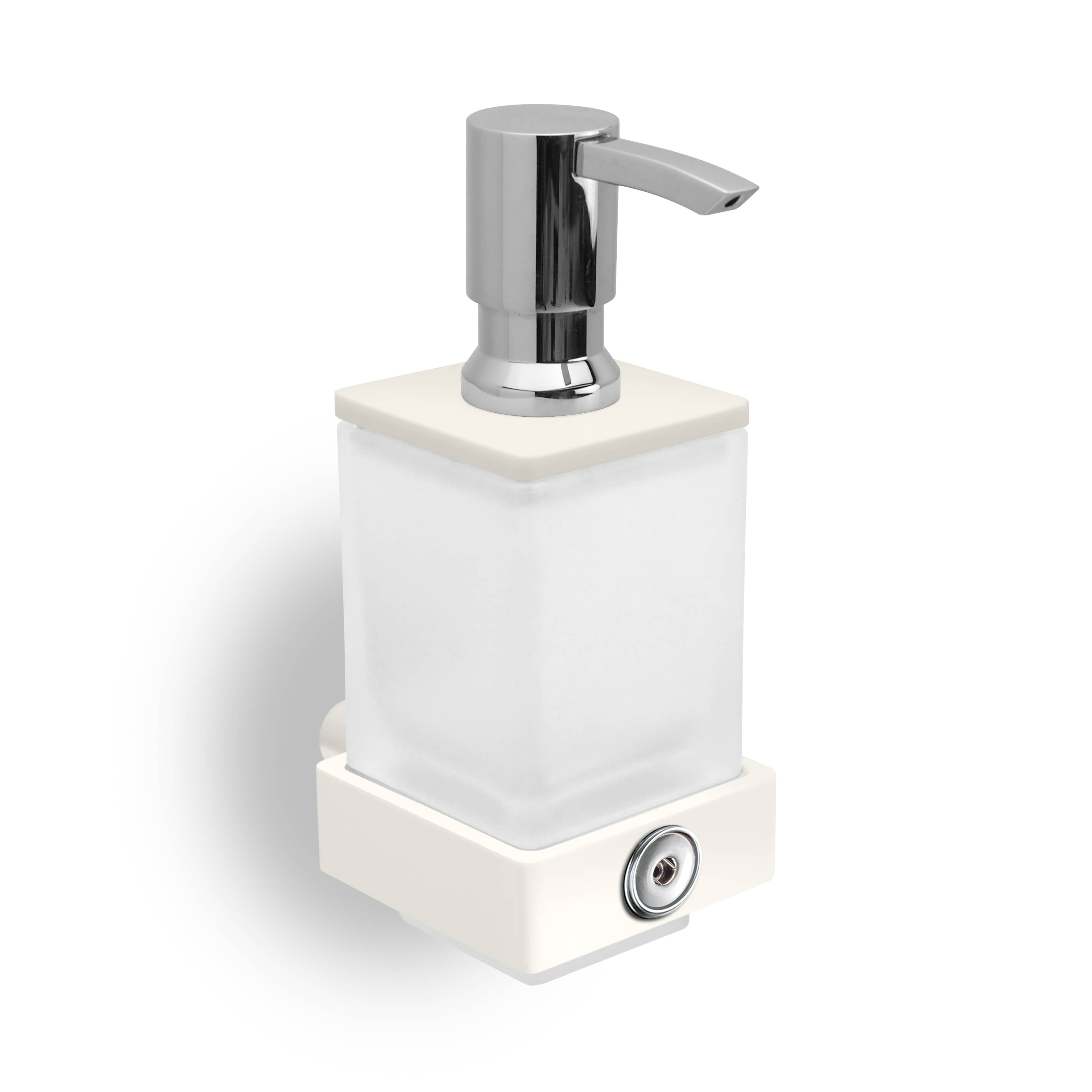 qles HLSD0619 Badhalter Lotionspender, für Merten System-M, Glas satiniert, Polarweiß glänzend, brillant, inkl. Druckknopfaufnahme