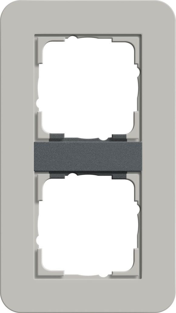 Gira 0212422 Abdeckrahmen 2-fach, Gira E3, grau Soft-Touch mit Trägerrahmen anthrazit