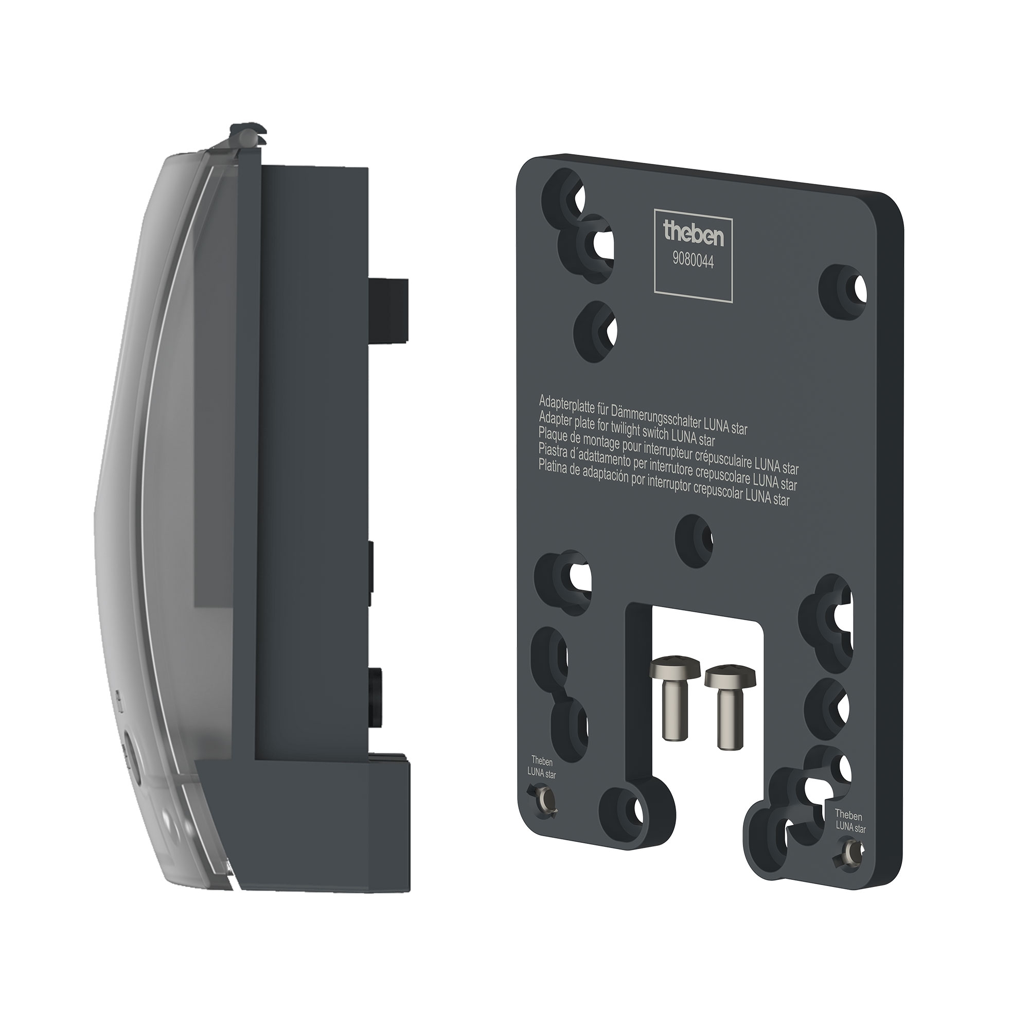 Theben 1260911 LUNA 126 star E AN Dämmerungsschalter mit integriertem Lichtsensor, 2-200 Lux, mit Adapterplatte, anthrazit