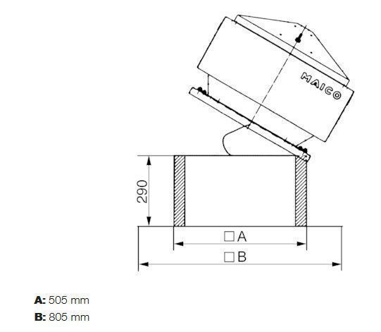 Maico SOK 22 Flachdachsockel zur Montage von Dachventilatoren, mit Kippvorrichtung zum Wegklappen des Ventilators bei Arbeiten an der Lüftungsleitung, DN 225 mm