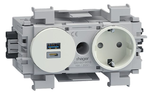 Hager Tehalit GS16019016 Steckdose 1-fach mit USB-Charger A+C 15W Wago Winsta Frontrastend