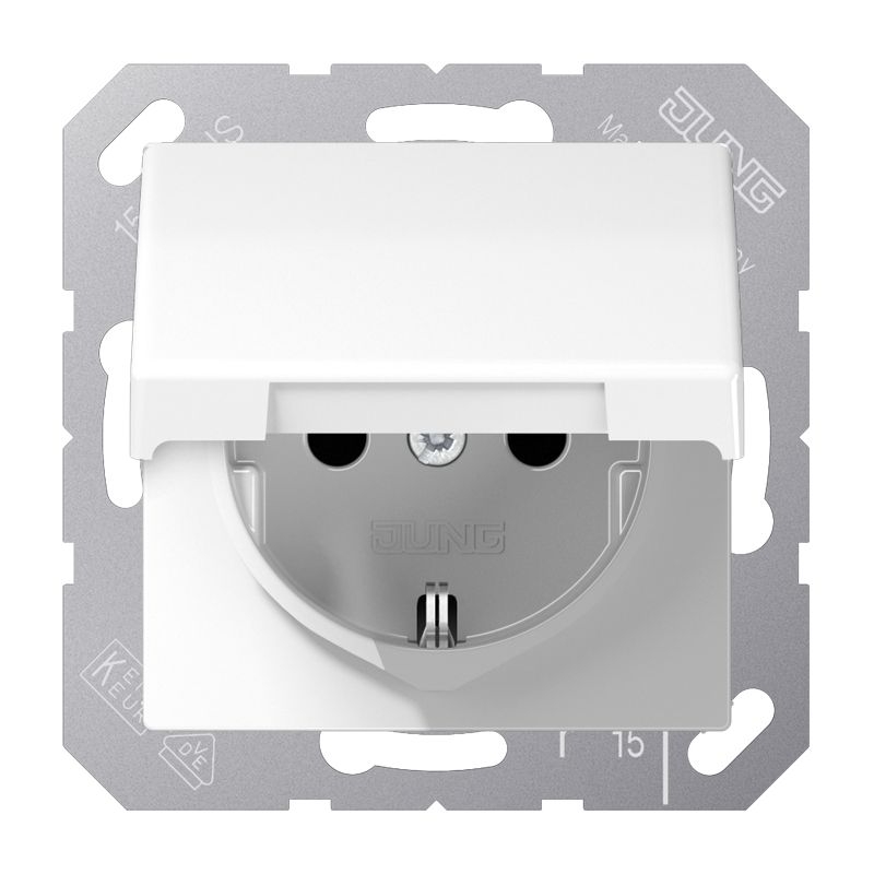 Jung SPAS1520KIKLWW Schutzkontakt-Steckdose, SAFETY+, Klappdeckel, Duroplast antimikrobiell, Serie AS, alpinweiß