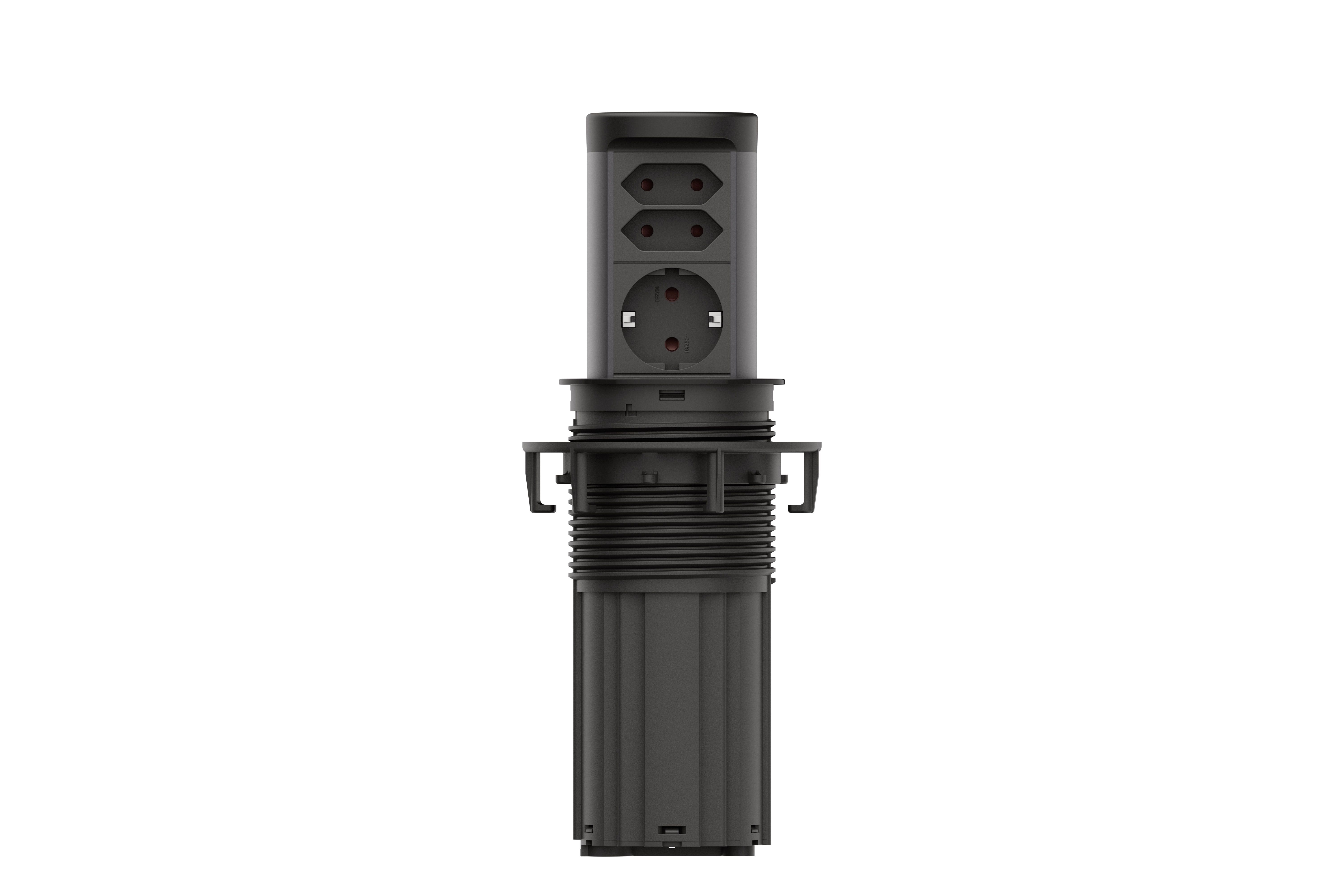 Bachmann BM0020504 Steckdoseneinheit ELEVATOR 2, versenkbar, 1x Schutzkontaktsteckdose, 2x Euro-Steckdose, 0,5 m GST18, schwarz matt