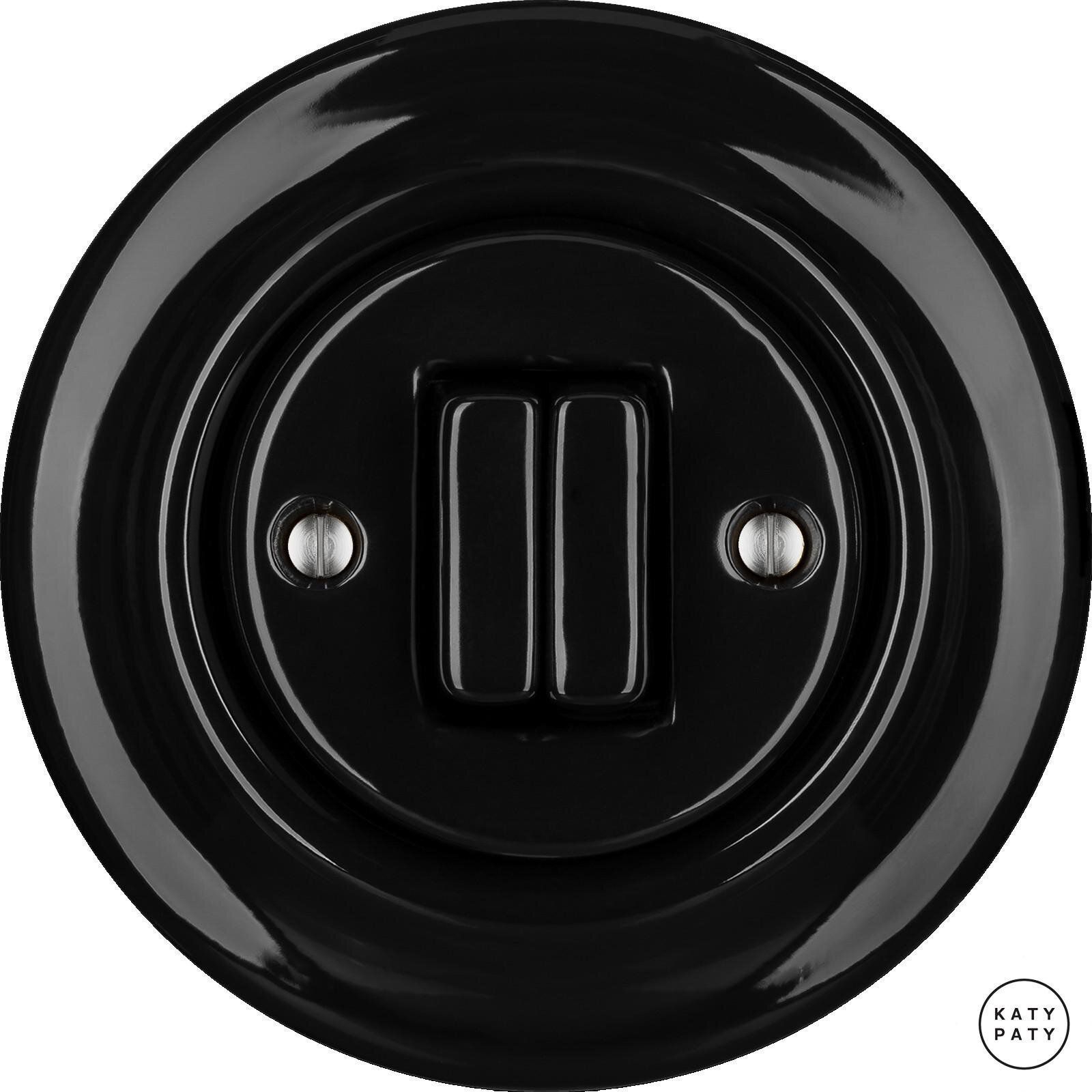 Katy Paty NIGRA Porzellan-Lichtschalter, 2-fach, Serie, schwarz gl.