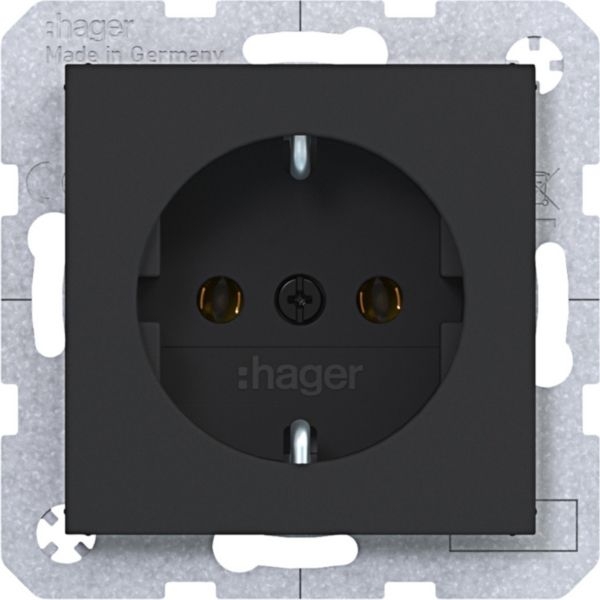 Hager WAS1300BM Schutzkontaktsteckdose mit Schraubliftklemmen, A.x/C.x, nachtschwarz matt