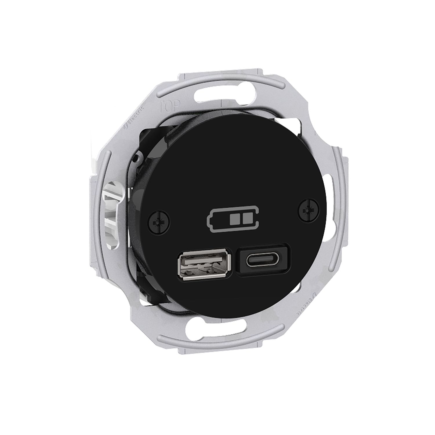Elso WDE011765 USB Ladestation mit Zentralplatte, 2,4 A Typ A+C, Renova Flush, schwarz matt