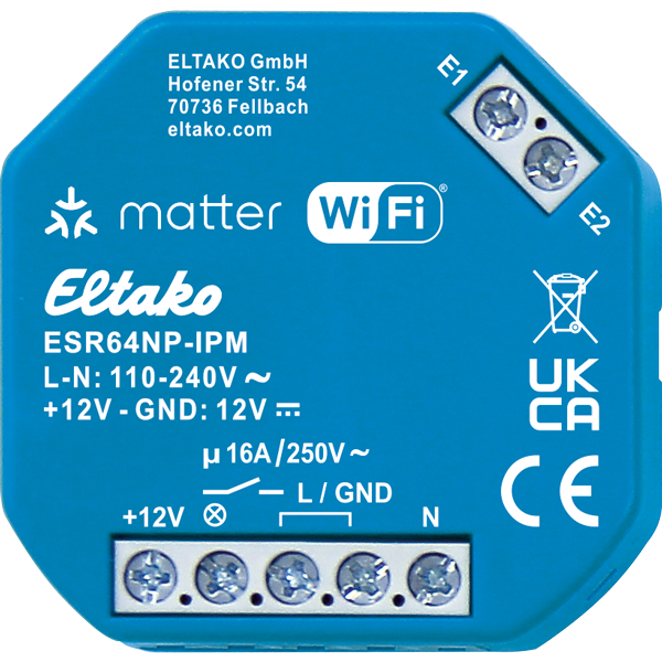 Eltako ESR64NP-IPM Stromstoß-Schaltrelais mit IP, Matter über Wi-Fi, optional EnOcean, 1 Schließer nicht potenzialfrei, 16 A