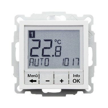 Berker 20448982 Raum- und Fußbodentemperaturregler, Schließer, mit Zentralstück, zeitgesteuert, S.1/B.3/B.7, weiß, glänzend