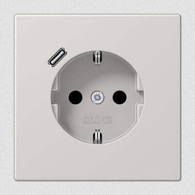 Jung LS1520-18CLG Schutzkontakt-Steckdose 16 A, mit USB-Ladegerät 1 x Typ C, SAFETY+, Serie LS, lichtgrau