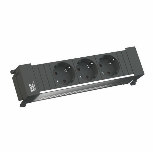 Bachmann 317.100 Power Frame, 3 Schutzkontaktsteckdosen, Zuleitung 0,20m H05VV-F 3G1,5qmm, Wieland GST18 - Stecker